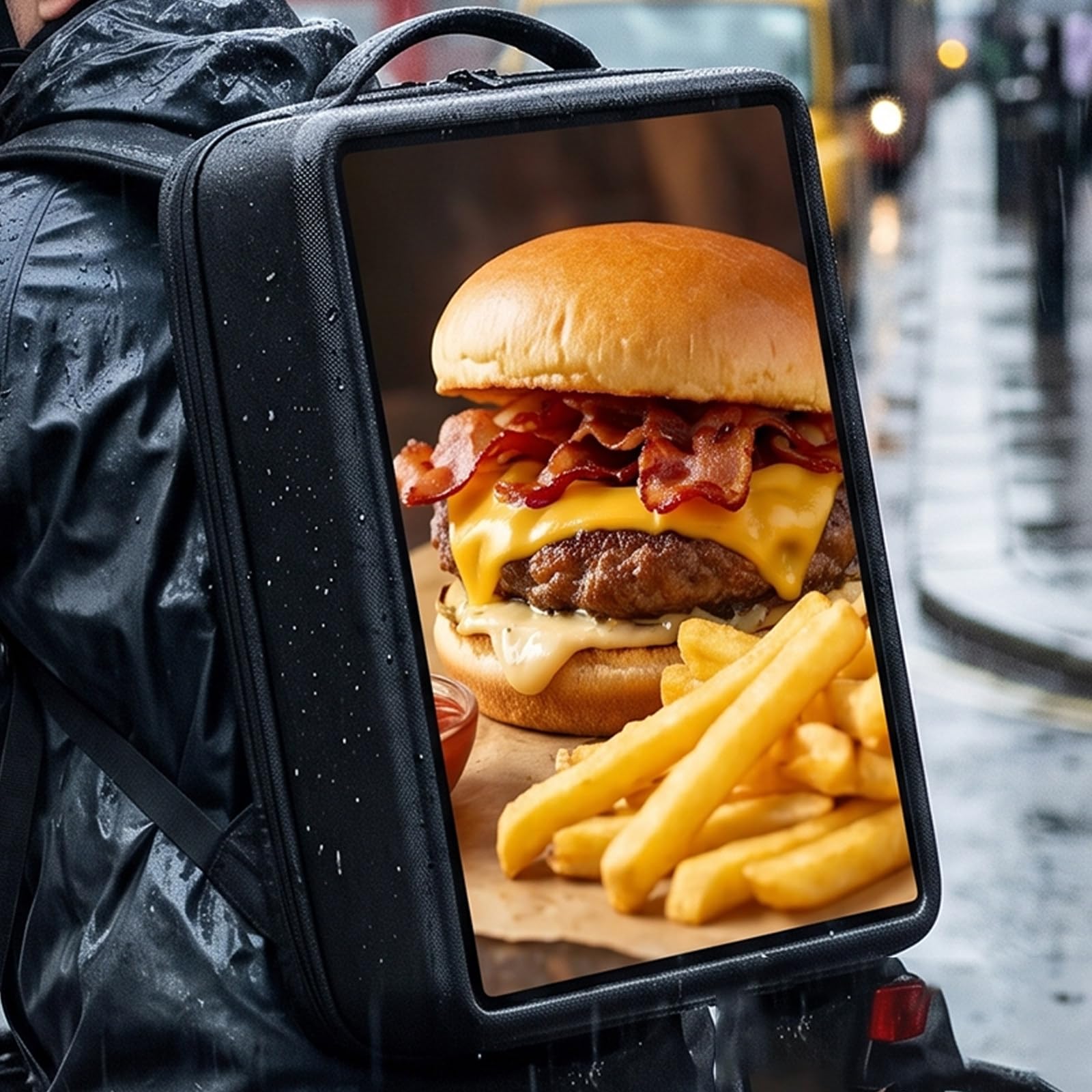 MiyKom Advertising Digital Backpack 21.5lnch LCD Advertising Billboard Dustproof Water Proof 1000 Nits Sunlight Readable Screen Supports USB WiFi Casting for City Center and Product Launch Campaign