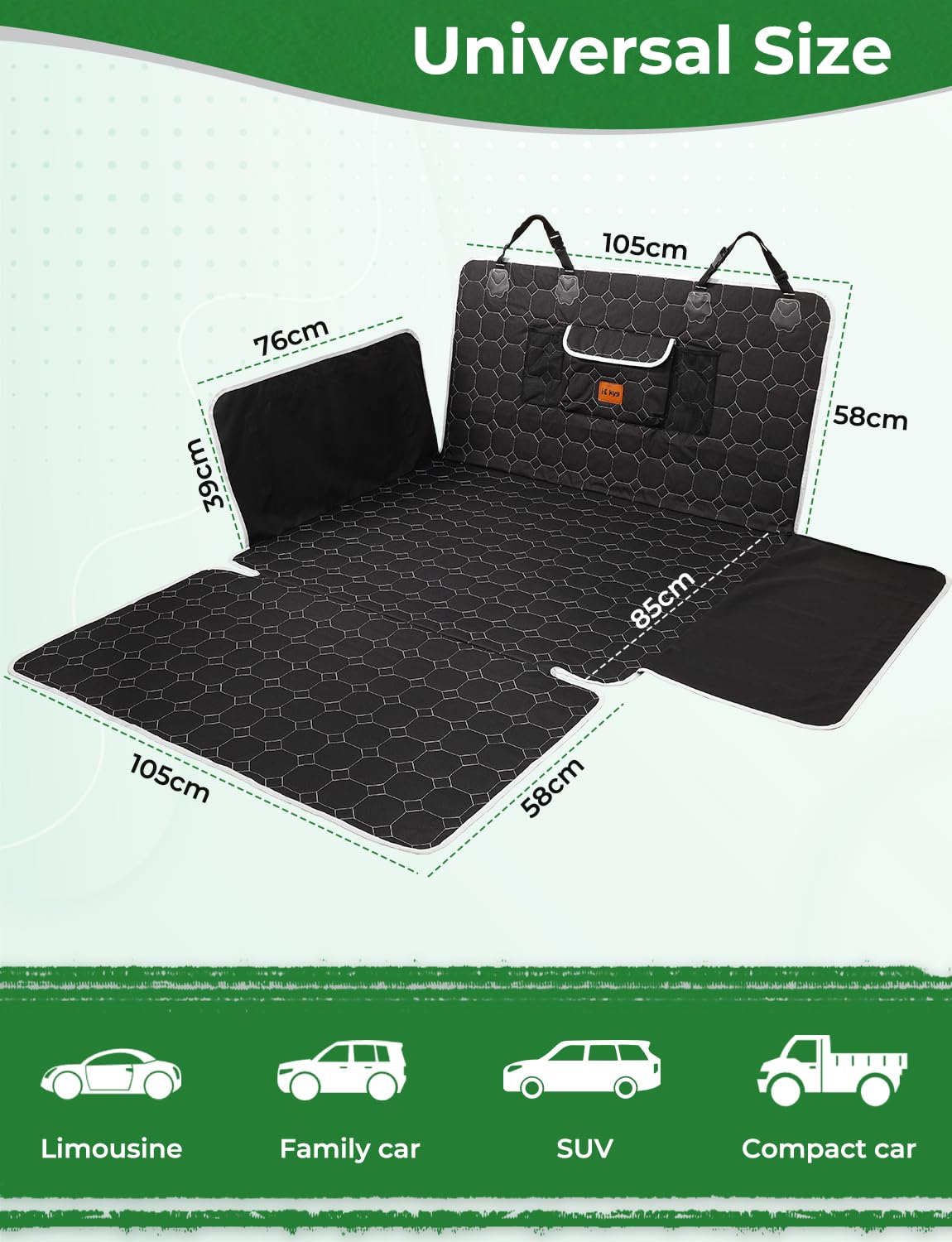 KYG Telo Auto per Cani, Telo Cane Auto Bagagliaio con Laterale e Paraurti, Antiscivolo Impermeabile Resistente ai Graffi, Universale per Bagagliaio Auto, SUV, Station Wagon, Furgoni, 200 * 105cm