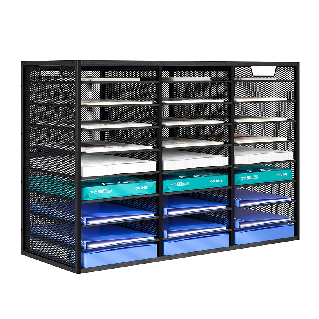 Photo 1 of PAG Adjustable Mail Sorter Organizer, Countertop Literature Organizer, Student Mailbox for Classroom, Desktop Bill Paper Organizer for Office Home School, 27 Compartments, Black