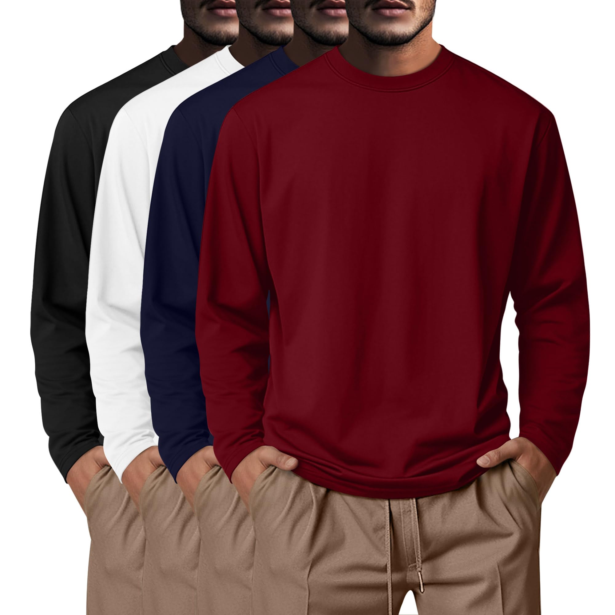 4 Pack Men Big and Tall Shirts Cotton Long Sleeve Basic Top