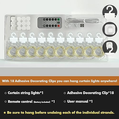 Miniatura 9 de irmed 300 luces LED para cortina, 9.8 pies x 9.8 pies con 8 modos, cadena de luces colgantes, control remoto, perfectas para interiores y