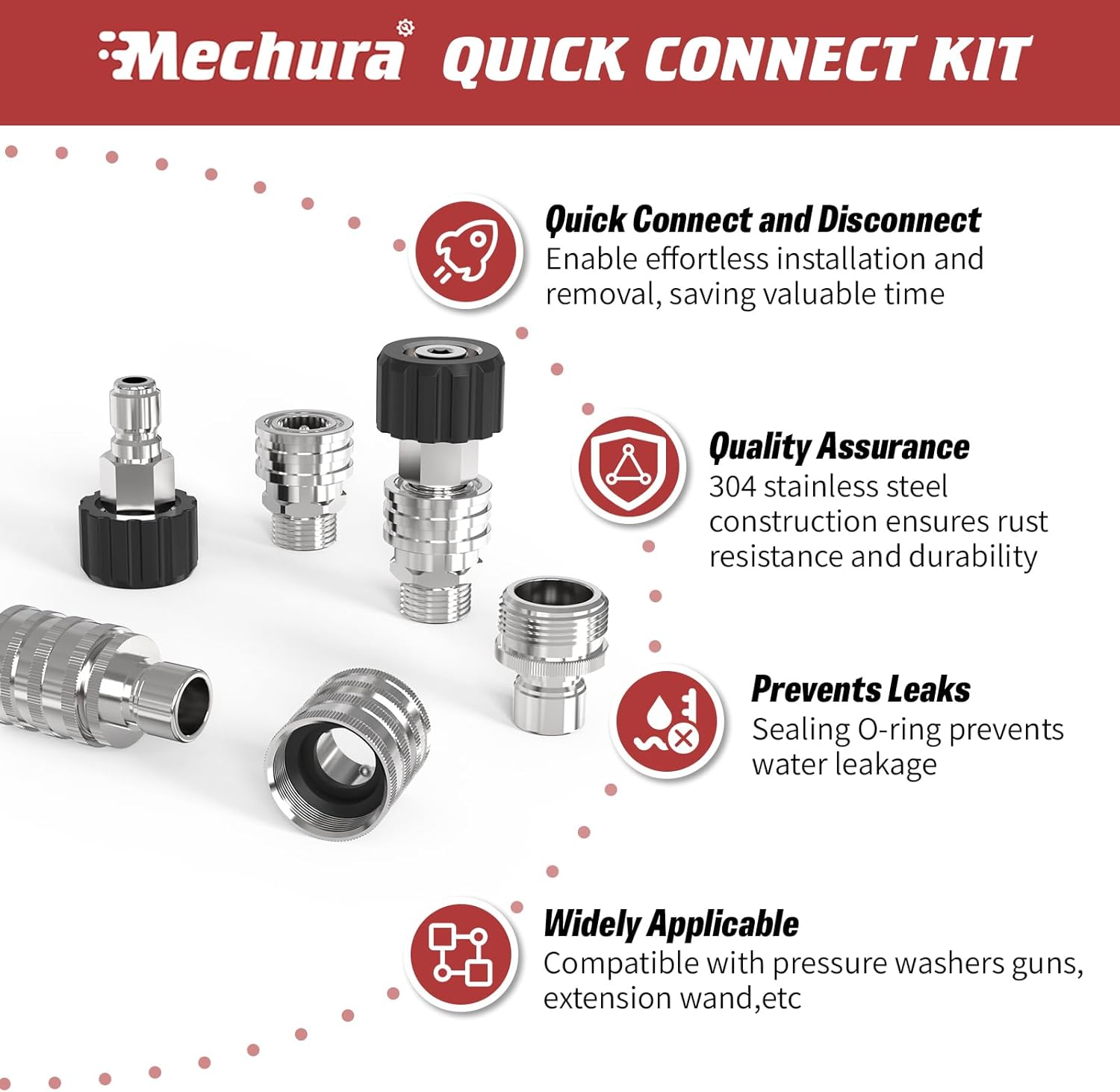 3/8" Pressure Washer Quick Connect Kit, M22-14mm Swivel Fitting, 3/8" Adapter Set, Stainless Steel M22 to 3/8" Quick Connect Pressure Washer Couplers (8 Pcs)