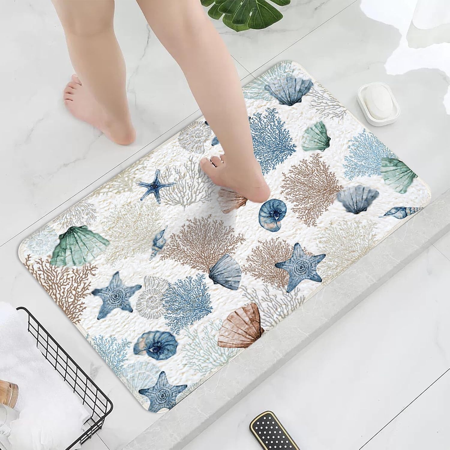 MEHOFOND Nautical Bath Rugs Ocean Starfish Coralline