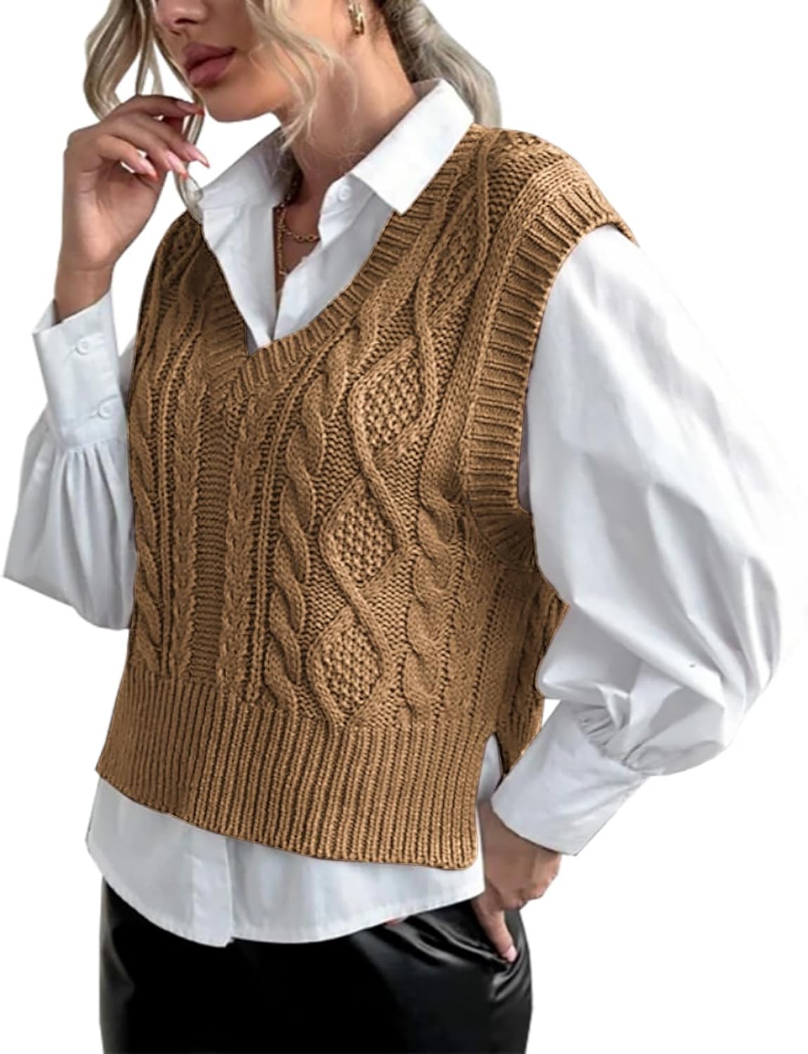 Sweater Vest for Women V Neck Sleeveless Knit Solid Casual Ribbed Preppy Pullover Tops - Image 3
