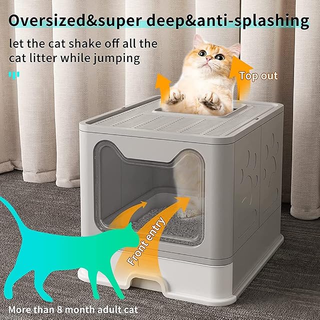 Foto 3 de 8 de Arenero Gatos Cubierto Cajon: Arenero para Gatos Grande Cerrado Caja de Arena Plegable Cagadero Gato…