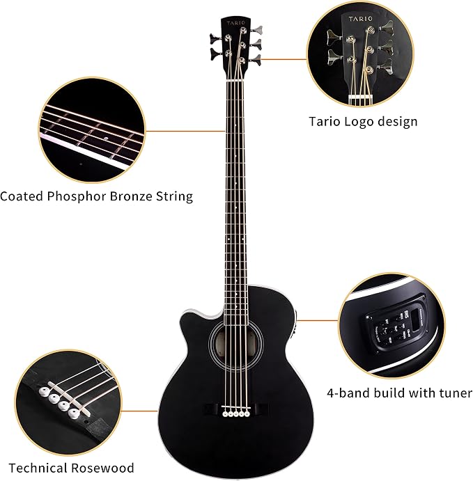 TARIO Left-handed 5 String Electric Acoustic Bass spruce top Mahogany back sides miniatura 4