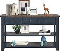 LKTART 48.8" Solid Wood Console Table with Drawers & Bottom Shelf - Blue Entryway Sofa Table, Easy Assembly