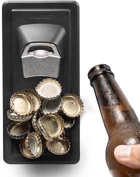 TOOLETRIES The Catcher - Bottle Opener with Silicone Grip Technology & Built-In Magnet to Catch Caps - Removable & Reusable - For Home Fridge, Shower, BBQ, Boat, RV, Garage or Any Shiny Surface