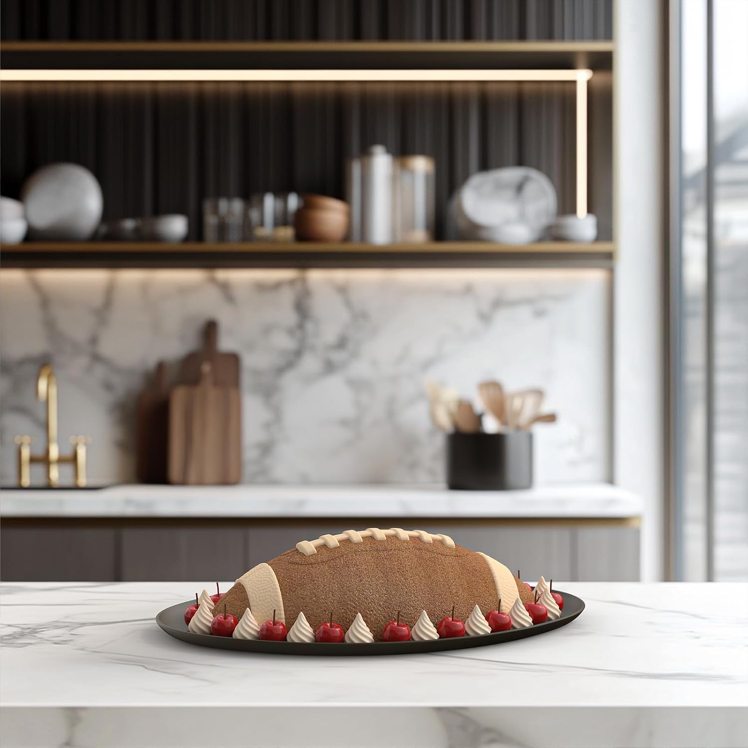 12 Inch Football Cake Pan - Nonstick 3D Football Shaped Silicone Mold with Scraper for Baking, Breakable Chocolate Mold, Sports-Themed Party - Image 4