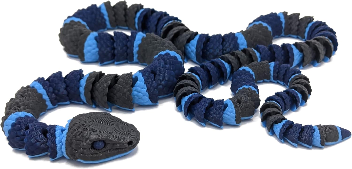 3D Printed Multicolor Snake - Articulated Fidget Toy (Tan/Brown/Black)