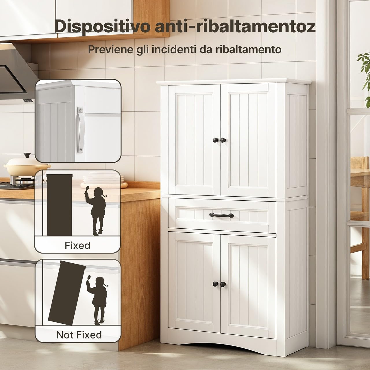 Xbro Mobile Bagno Alto Stretto 31 cm con 2 Ante e 1 Cassetto, Armadio Bagno Salvaspazio con Ripiani Regolabili e Sistema Antiribaltamento, 73x31x132 cm, Bianco