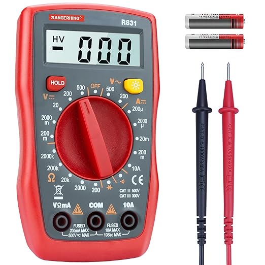 Digital Multimeter,DC AC Voltmeter,Ohm Volt Amp Meter,Measures Voltage,Current,Resistance,Continuity,Diodes,Electric Tools for Househould Outlet,Automotive Battery Test(Anti-Burn with Double Fuses)