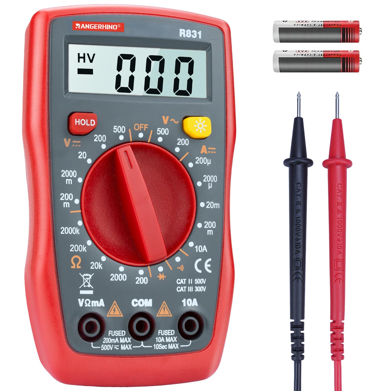 Digital Multimeter,DC AC Voltmeter,Ohm Volt Amp Meter,Measures Voltage,Current,Resistance,Continuity,Diodes,Electric Tools for Househould Outlet,Automotive Battery Test(Anti-Burn with Double Fuses)