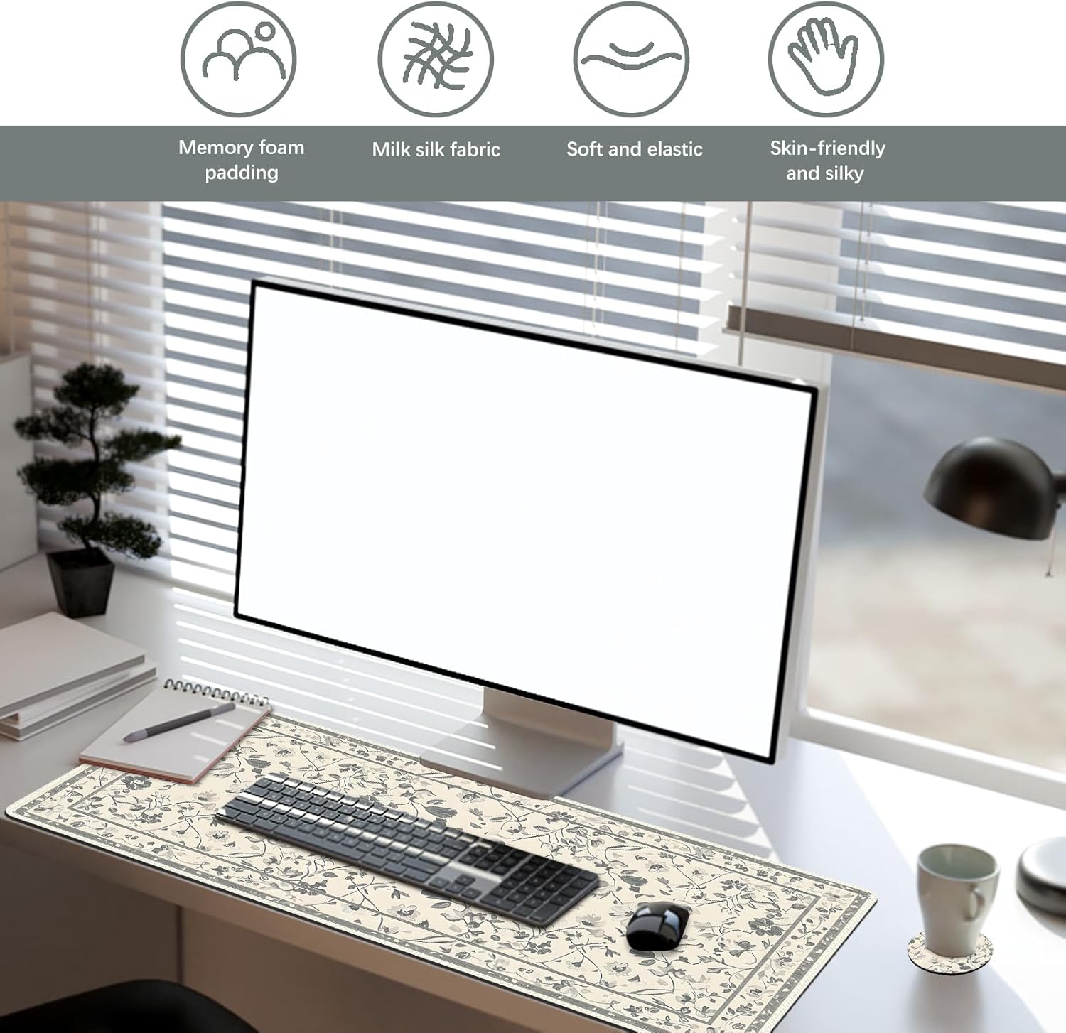 DINKY Desk Mat Mouse Pad, XXL Large Gaming Mouse Pad with Wrist Rest Wrist Support, Ergonomic Mouse Pads, Keyboard Wrist Rest, Desk Accessories Decor for Home Office, Apricot Art Leaf - Image 6