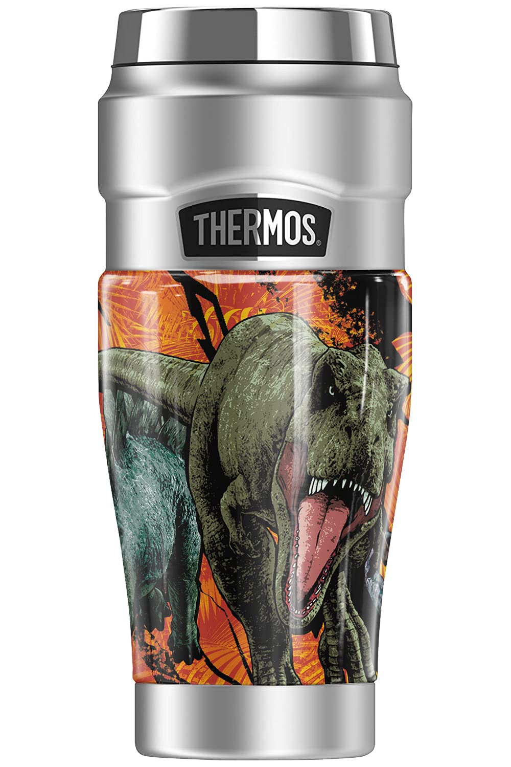 Jurassic World Neon Jungle Dino Group THERMOS STAINLESS KING Stainless Steel Travel Tumbler, Vacuum Insulated & Double Wall, 16oz