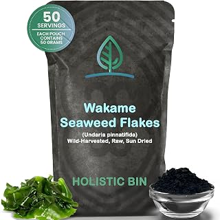 Holistic Bin Wild Harvested Wakame Seaweed Flakes - Organic Atlantic Dried Seaweed for Miso Soup, Ramen, Salads | Vegan Iodine-Rich Superfood 50g