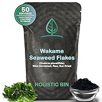 Vista 1 de Holistic Bin Wakame - Copos de algas marinas, Wakame atlántico capturado en la naturaleza para sopa de miso, ramen, ensalada de algas marinas