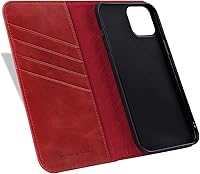 Vista 2 de VISOUL Funda para iPhone 12 Pro Max de 6.7 pulgadas, funda de piel auténtica con tarjetero y soporte para tarjetas, funda magnética diseñada