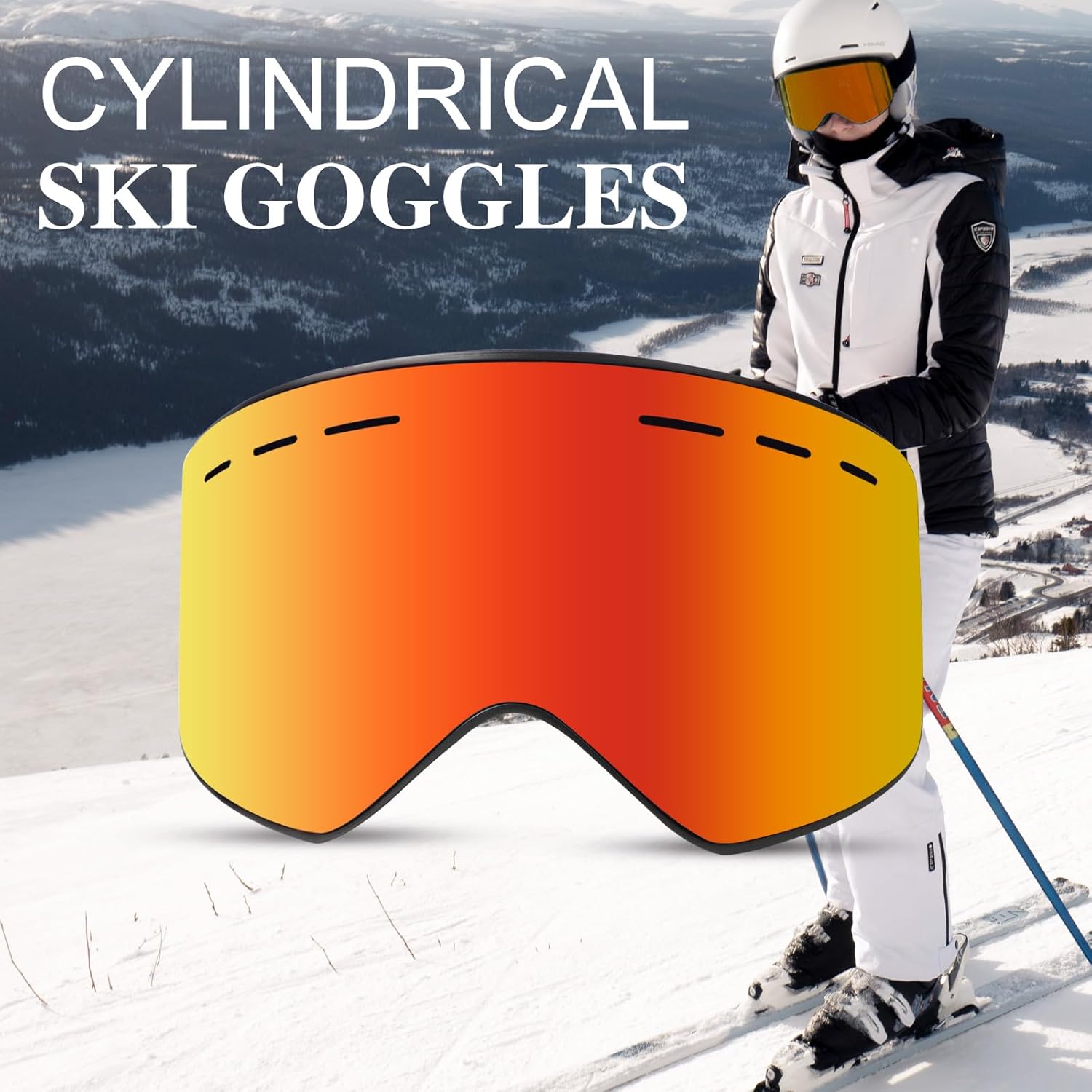 H057 Magnetic Ski Goggles, Double-Layer Anti-Fog Lens, UV Protection Snow Goggles with 3-Layer Sponge for Men Women