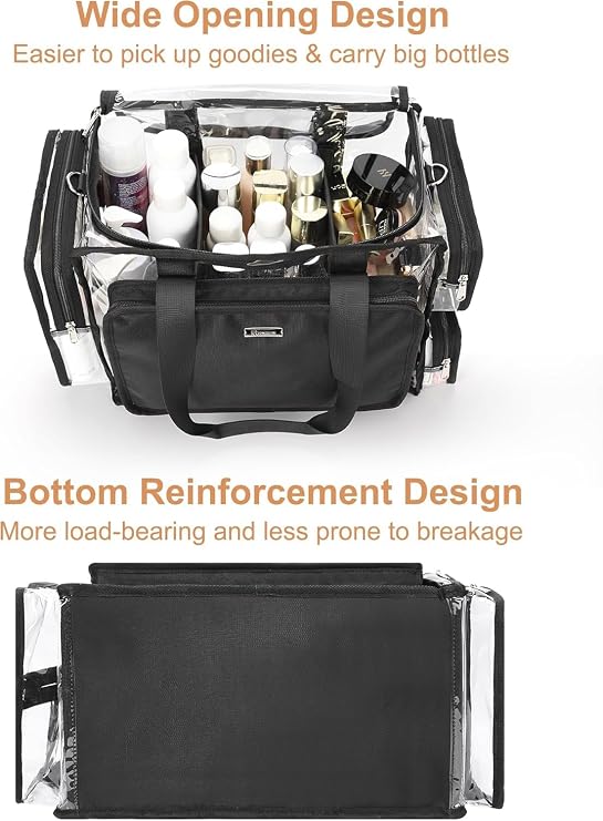 Relavel Clear Makeup Bag Extra Large Makeup Artist Kit Set, Cosmetic Storage Organizer Hair Stylist Traveling Case, Transparent Tote Duffle Beach Toiletry Bag
