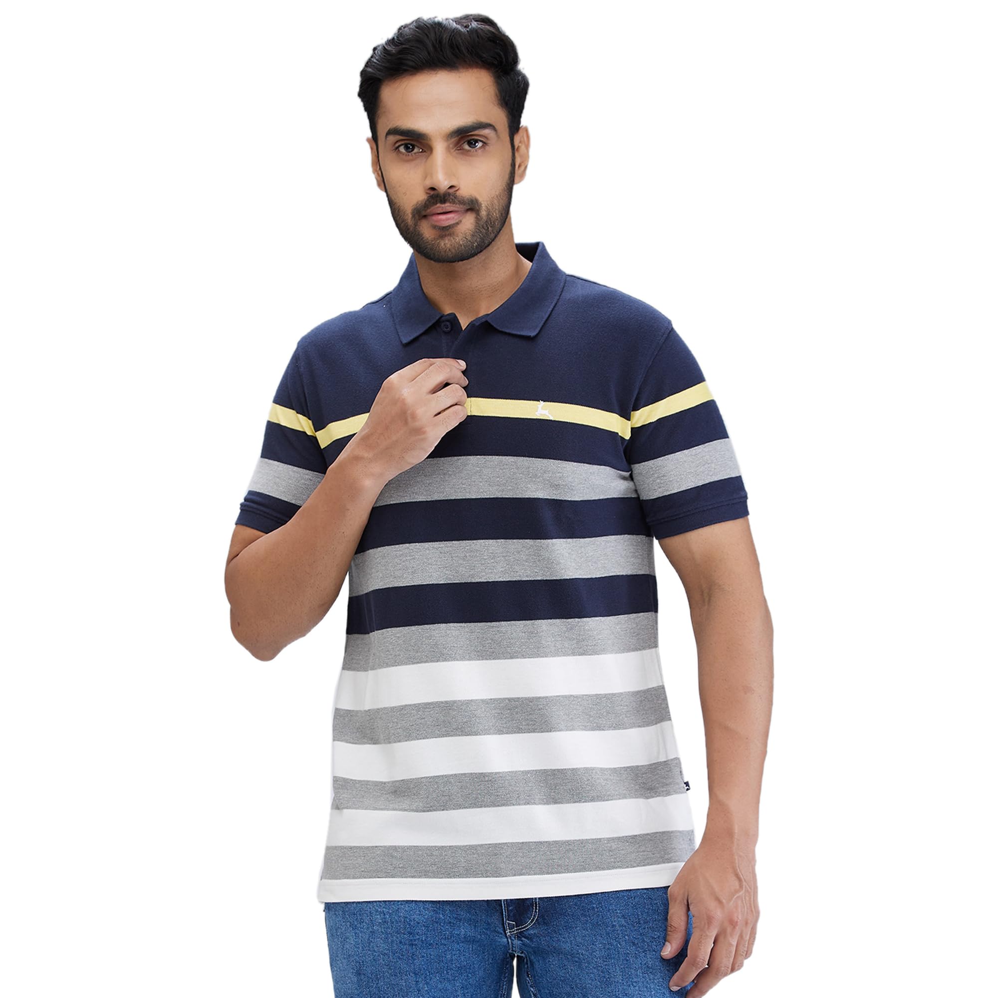 parx Men Regular Fit Yarn Dyed Pattern Cotton Blend Half Sleeve Polo Neck Casual T-Shirt-picture-32