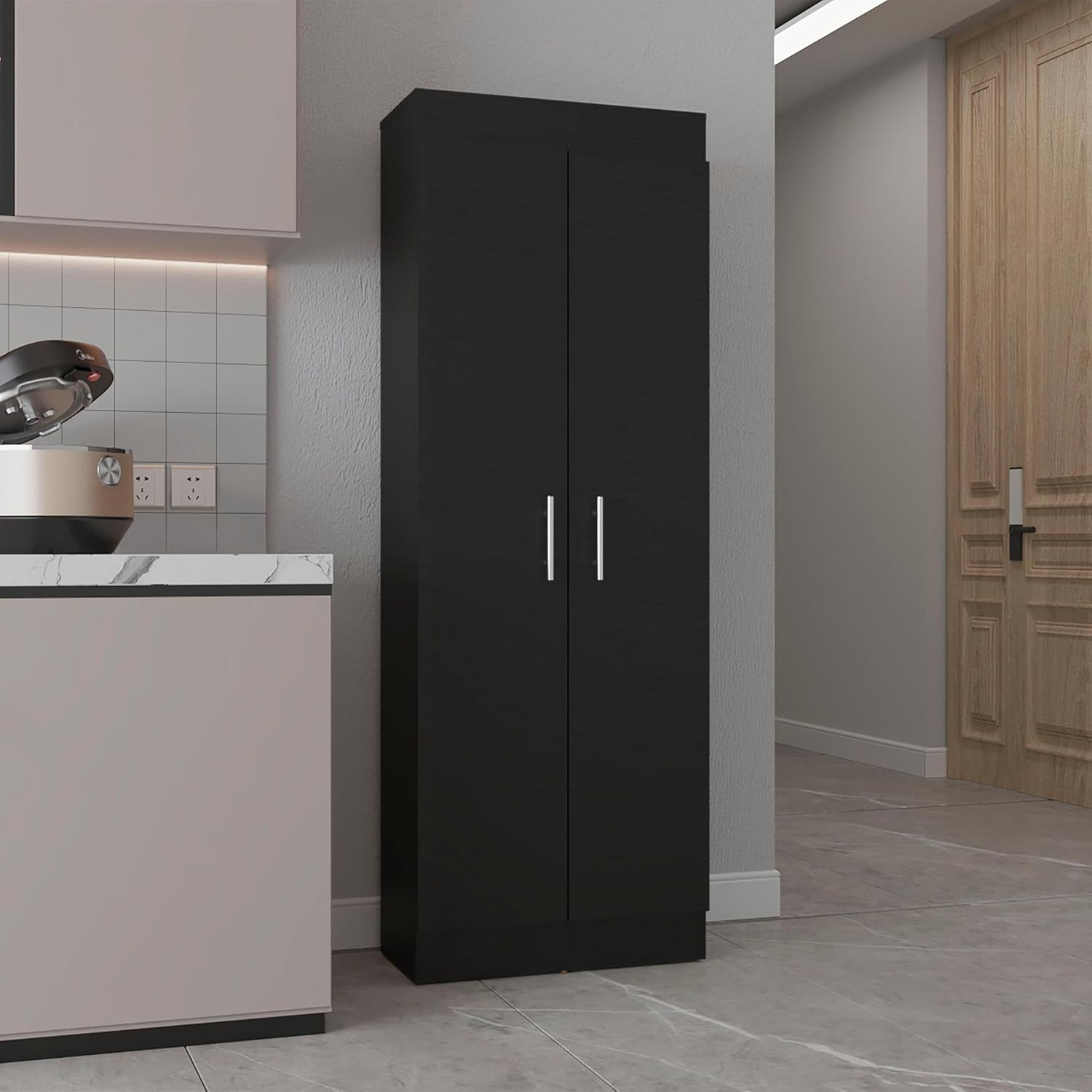 Black 5 Shelf Storage Pantry Cabinet