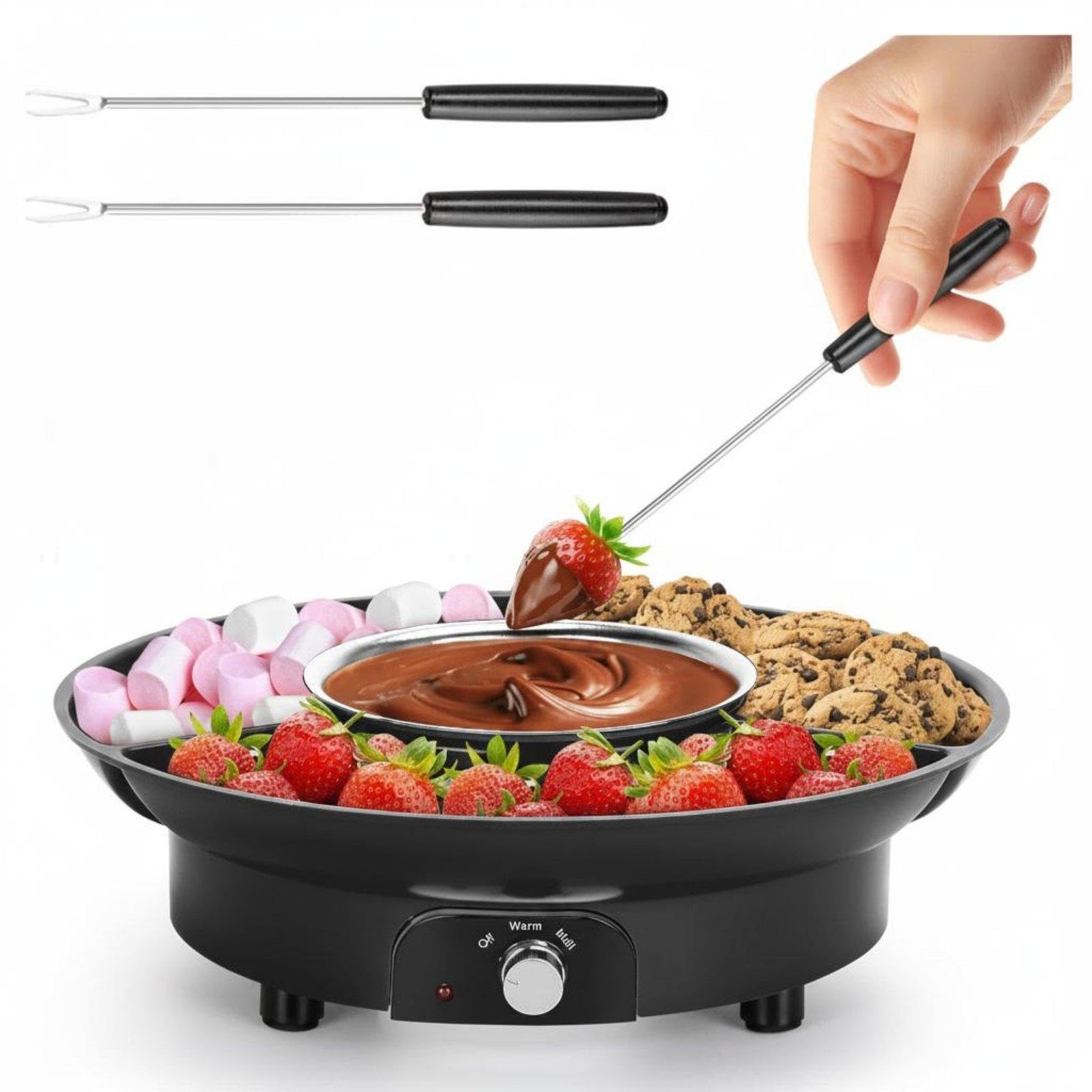Electric Chocolate Fondue Set 2 Temperature Settings Chocolate Melting Pot with Serving Tray Fun Party Activity Dessert Dipping Station for Kids, Home Black Au Plug-image-22