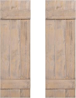 GOFLAME Wood Shutters for Wall Decor, Reclaimed Wood Board and Batten, Exterior & Interior Rustic Farmhouse Window Shutters for Living Room, Dining Room, Porch, Light Brown