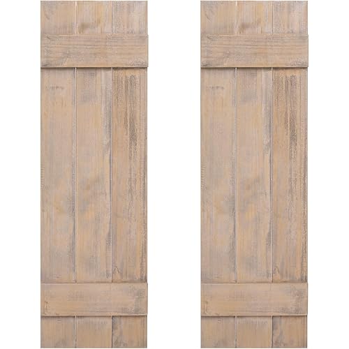 GOFLAME Wood Shutters for Wall Decor, Reclaimed Wood Board and Batten, Exterior & Interior Rustic Farmhouse Window Shutters for Living Room, Dining Room, Porch, Light Brown