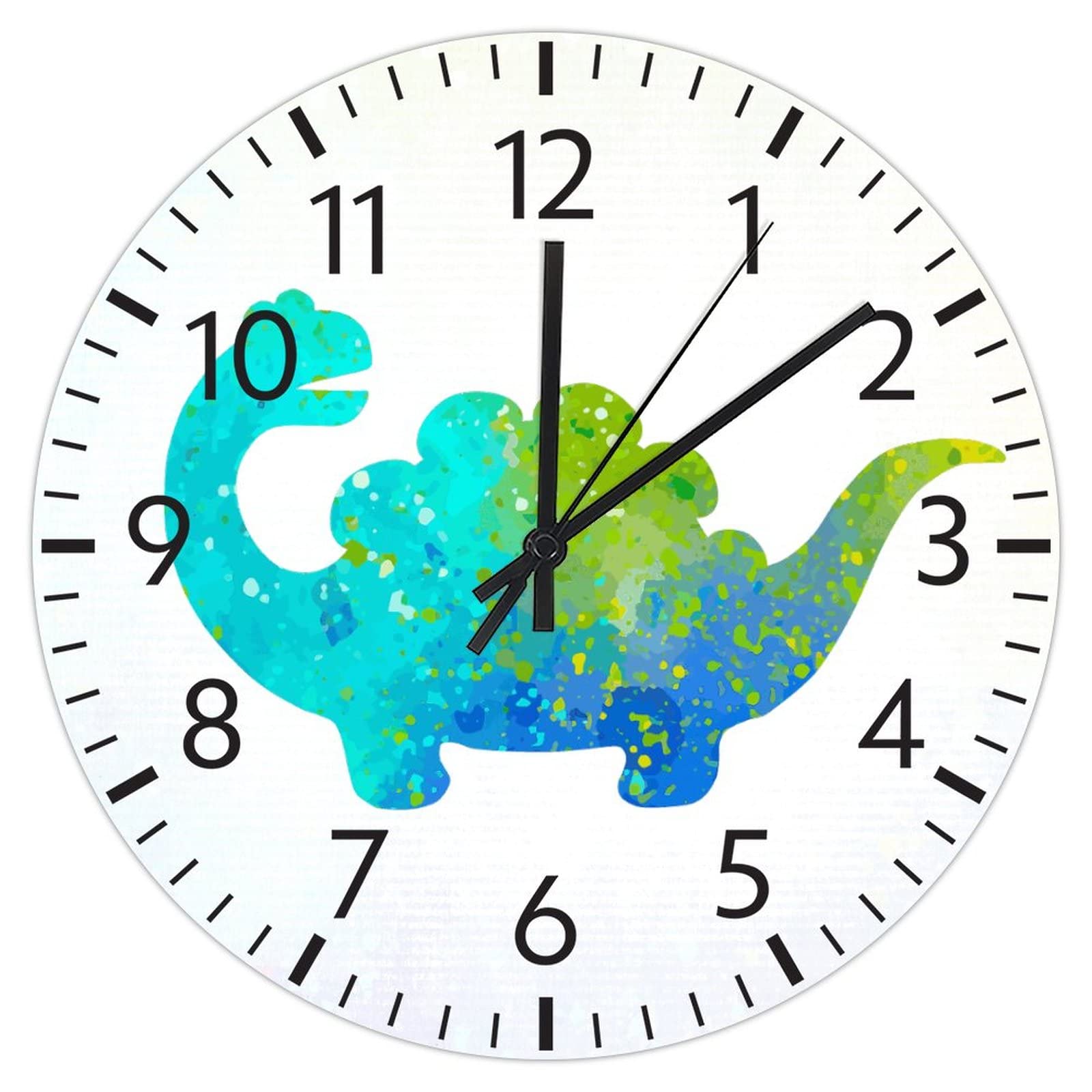 Horloge murale dinosaure multicolore en PVC de 30,5 cm silencieuse