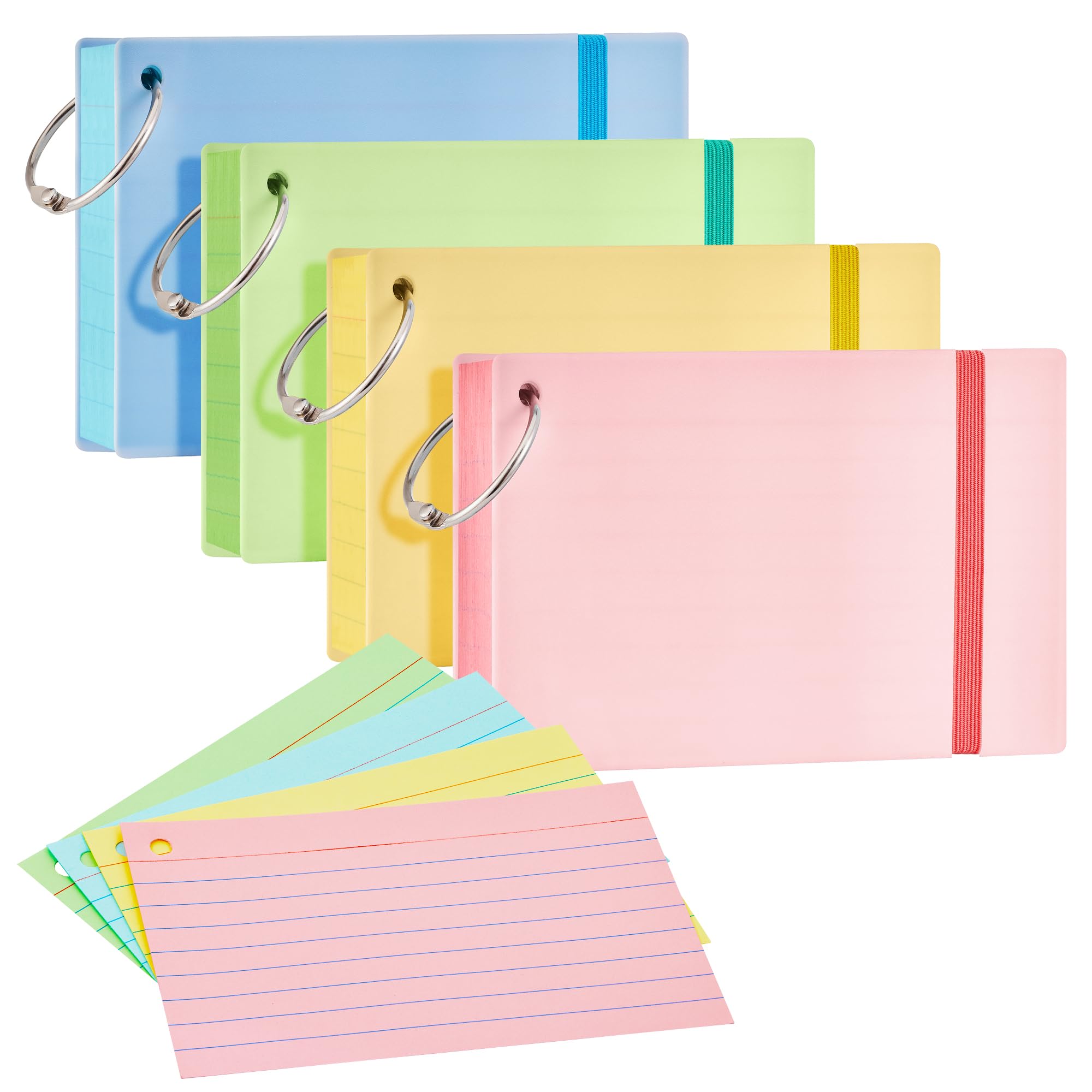 NEEWAY Heavy Weight Colored Ruled Index Cards 3x5, 200 Count Flash Cards with Rings and Cover, Lined Note Cards for Home, Office