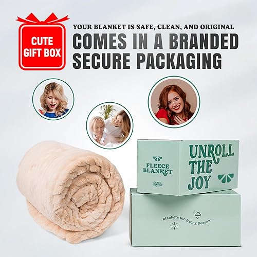 Miniatura 5 de GREEN ORANGE Manta de forro polar tamaño Queen de 90 x 90 pulgadas en elegante caja de regalo, color beige, 300 GSM, cálida y cómoda, certificada