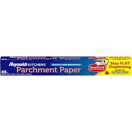 Reynolds Kitchens Stay Flat Parchment Paper Roll, Non Curling Baking Parchment Paper for Baking and Cooking, Oven Safe up to 425 Degrees, 36 Feet x 15 Inches, 45 Total Sq. Ft.