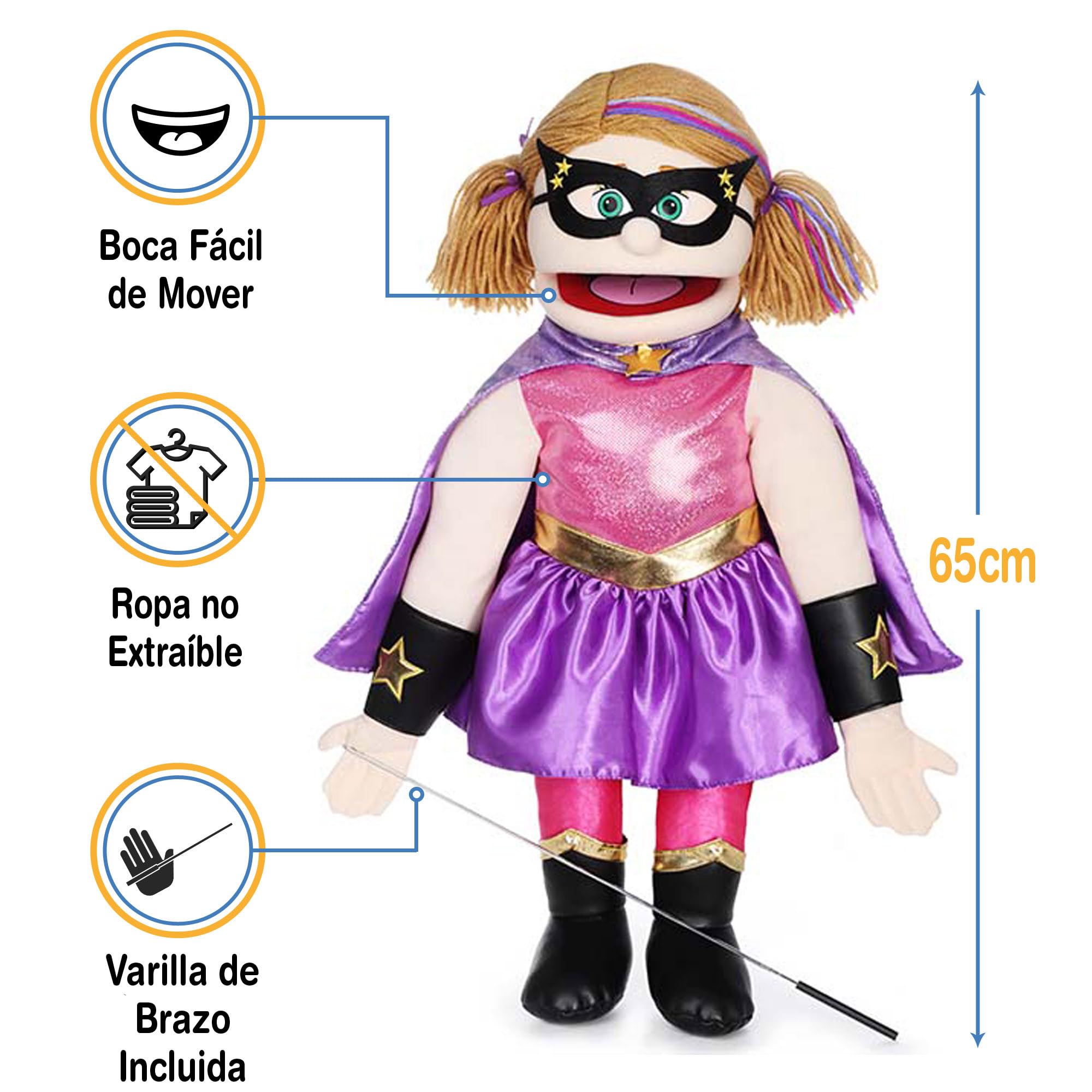 Marioneta estilo ventrílocuo, de 63,5 cm, de durazno, de cuerpo entero.
