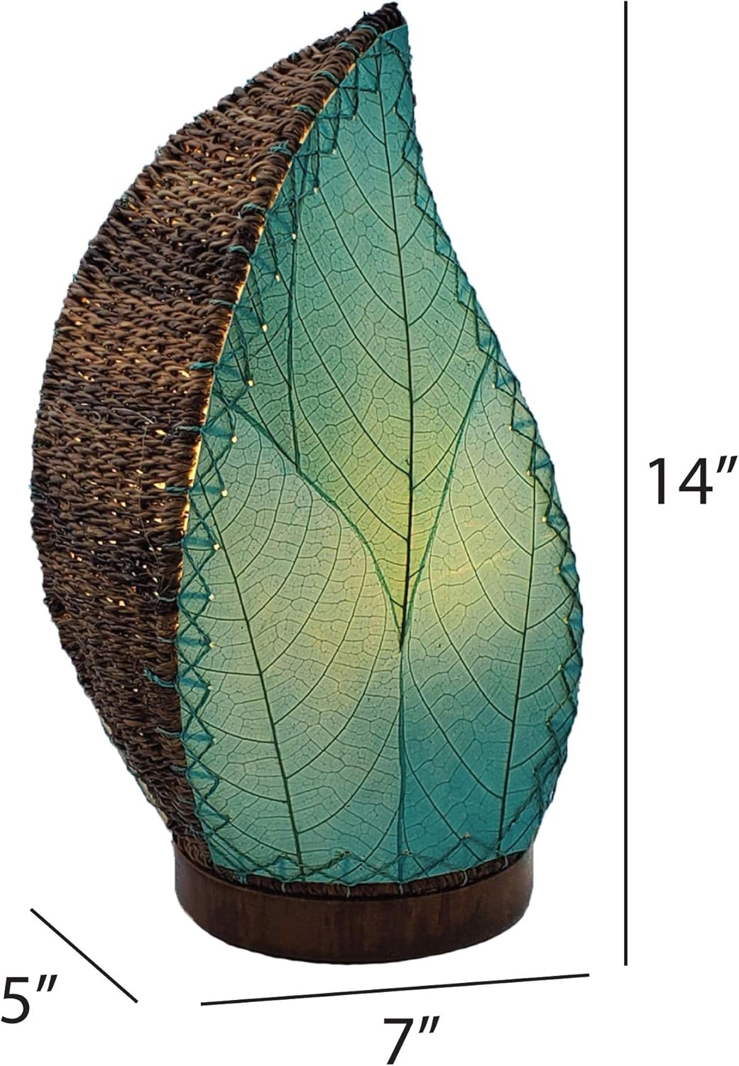 Eangee Home Design Leaflet Table Lamp Sea Blue Shade Made of Real Cocoa Leaves 5 Inches Length x 7 Inches Width x 14 Inches Height (647 t sb)