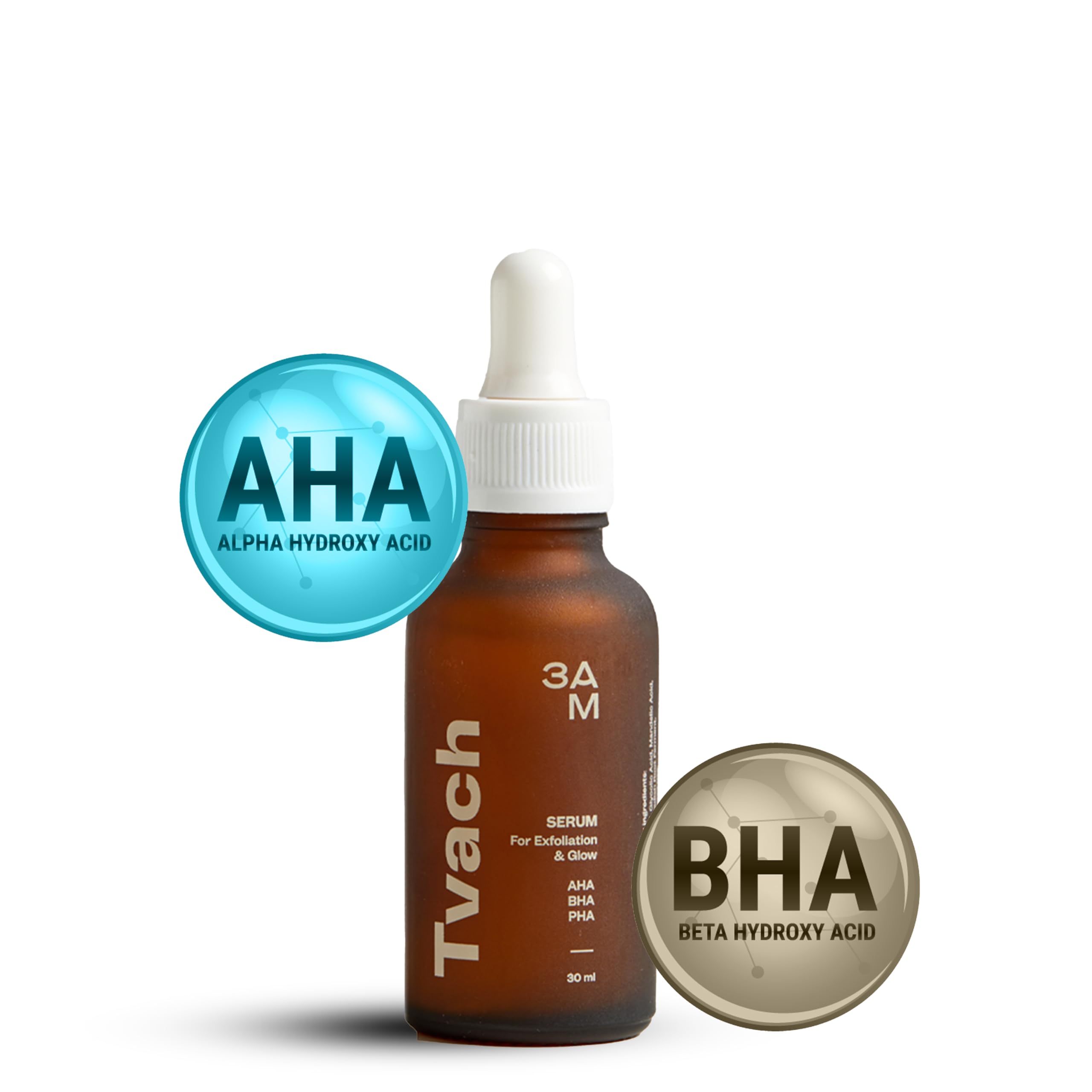 3AM Serum for Exfoliation and Glow | with AHA 5% BHA 2% PHA 2% | Opens clogged pores | Clear and soft skin | Suitable for all skin types | Plant based - 30ML