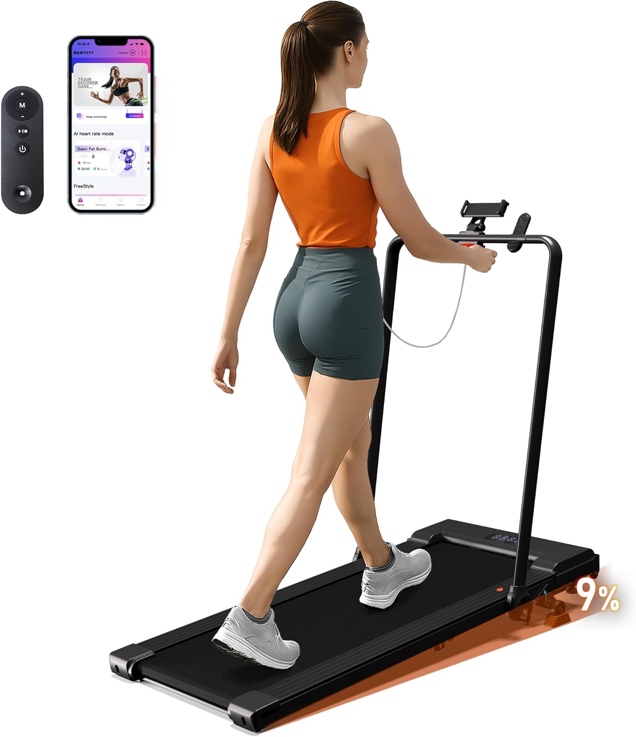 Lichico Walking Pad Under Desk Treadmill，Portable Small Treadmills for Home and Office，Super Quiet Brushless Motorized Walking Jogging Running Machine with Remote Control