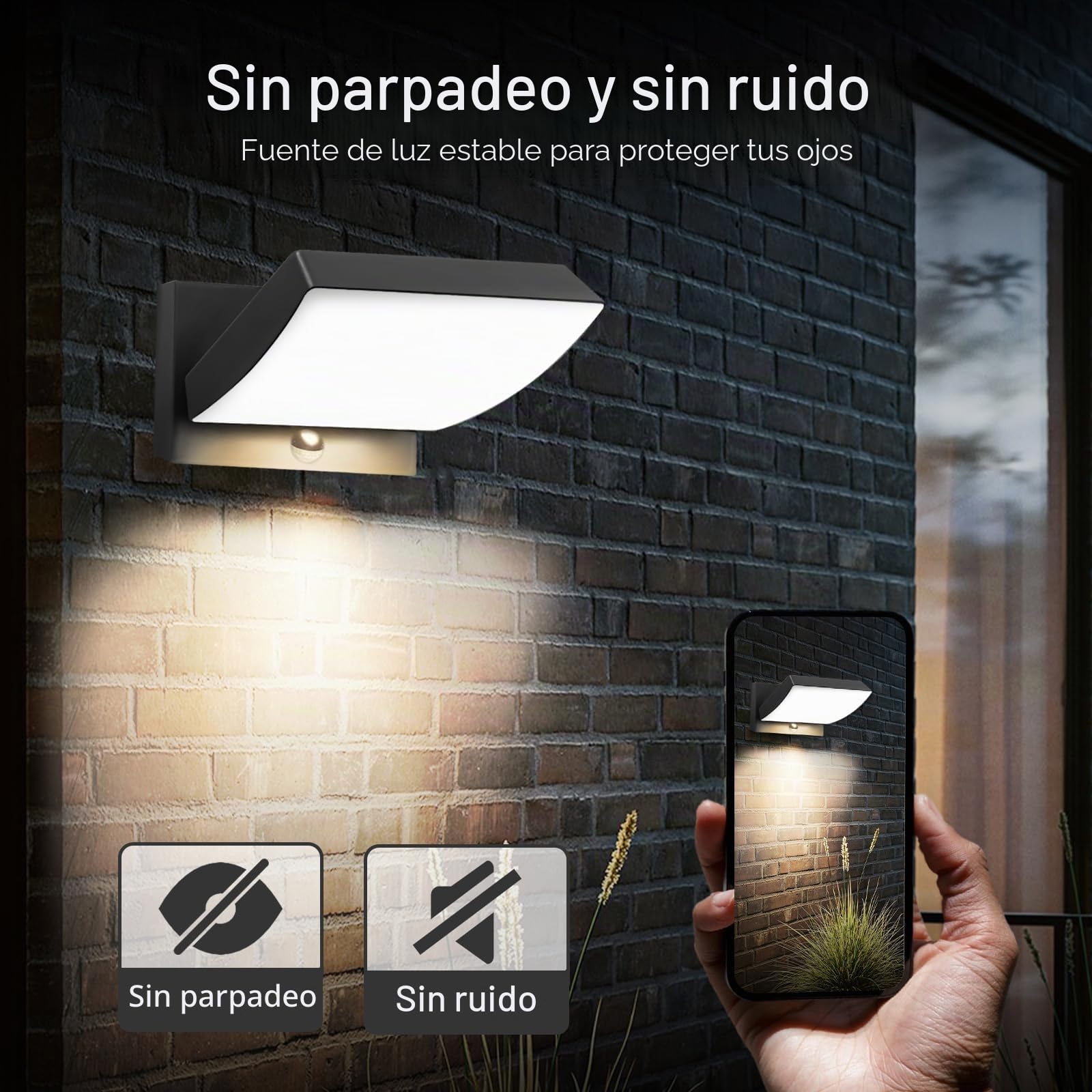 GeyouLux 24W Apliques Exterior LED con Sensor de Movimiento,192 LED 3500LM IP65 Lámpara Exterior,3 Modes Lámpara Pared Ajustable Interior Apliques da Pared Aluminio para Corredor Jardines,Antracita