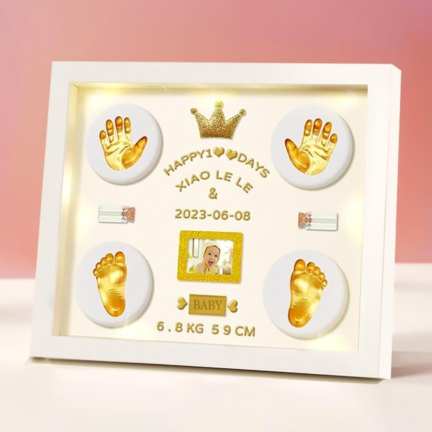 MCstars Baby Handprint and Footprint Clay Frame - Personalized Keepsake Kit with Gold Lettering and Organic Glass Display Perfect for Newborns Modern White Design Ideal Baby Memory Gift Nursery Picture Frames
