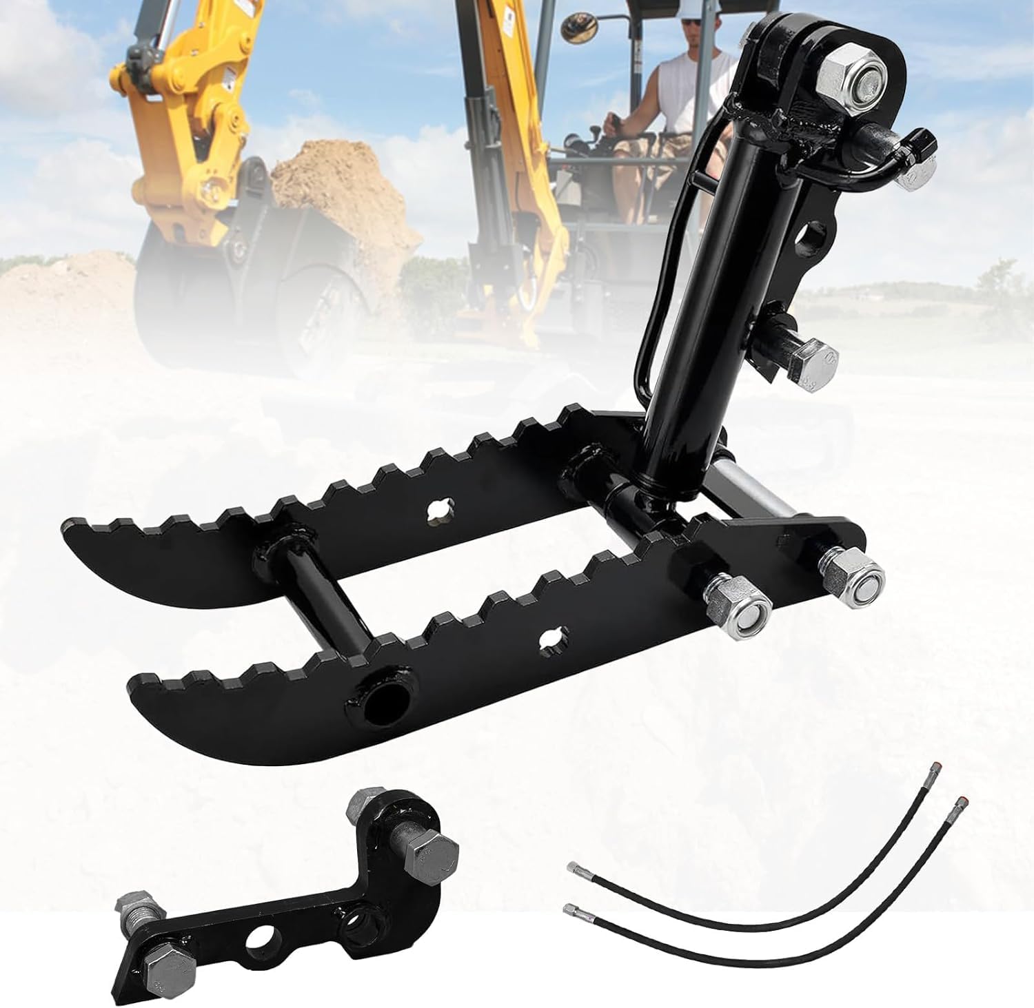 Wudlep Black Universal Hydraulic Thumb Clip, Mini Excavators Hydraulic Thumb With 2 Hydraulic Hoses, Multifunctional Excavator Bucket Auxiliary Clamp, For Scrap Handling, Recycling, Construction
