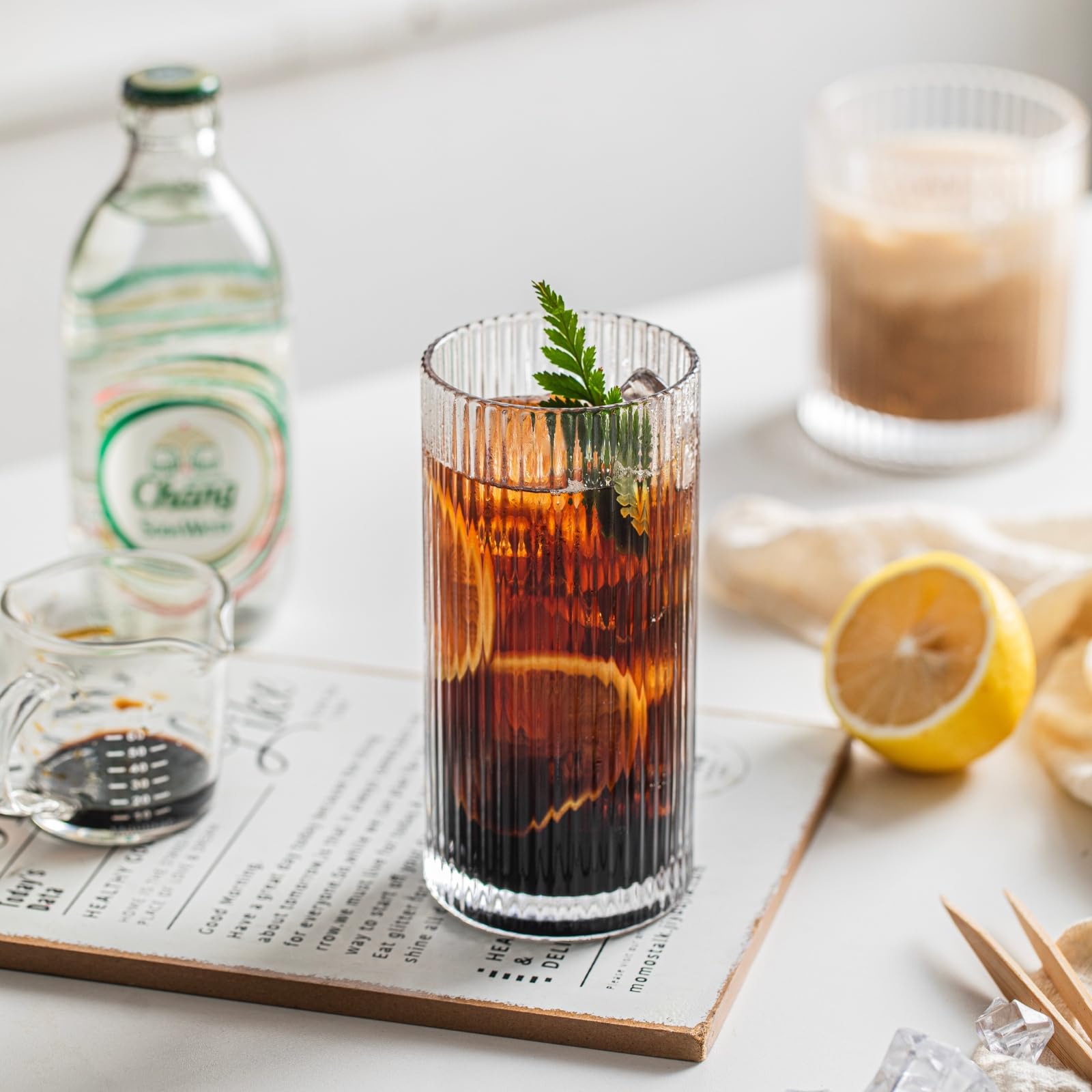 INSETLAN 370ml Geriffelte Longdrinkgläser 6er Set Wassergläser Trinkgläser| Ideal für Whisky, Bier, Säfte, Eiskaffee & Cocktails | Spülmaschinenfest | Hochwertige Trinkgläser & Cocktailgläser