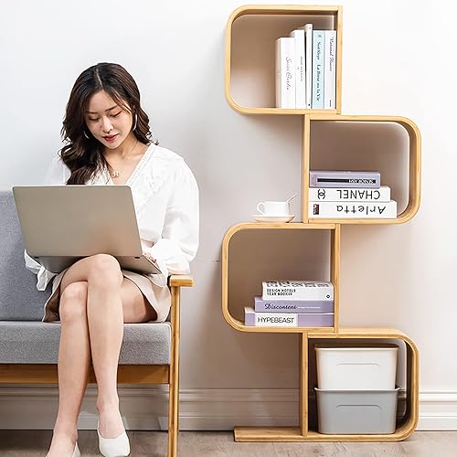 Miniatura 3 de QQXX Estantería de bambú de 5 niveles, estantería de árbol, estantería de pie en forma de S, estantería estrecha para espacios pequeños, estante de