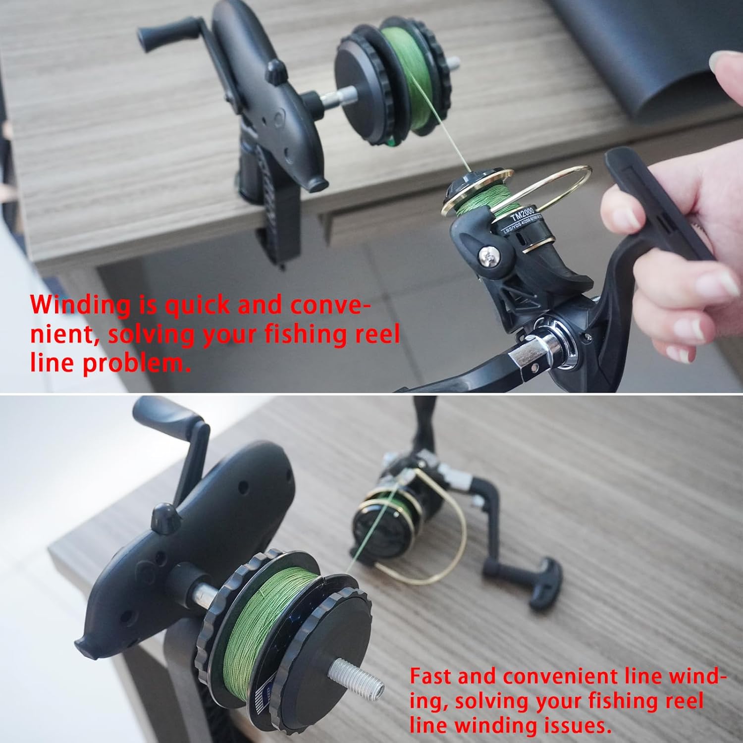 Black Pig-Shaped Fishing Line Winder Spooler, All-in-One Portable Fishing Reel Spooling Station for Spinning, Casting Reels, Clamp-on Rod or Desk Mount, Anti-Twist, Multi-Function,
