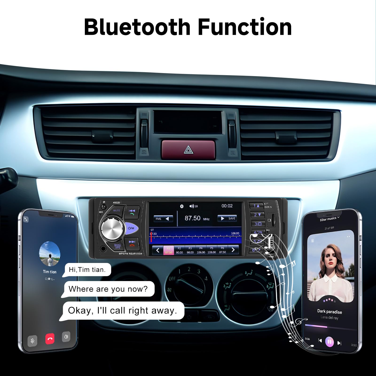 Autoradio 1 Din Bluetooth, Hodozzy 1 Din Post Radio Voiture