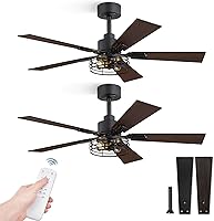 Fanbulous 2-Pack 42 Inch Farmhouse Ceiling Fans with Lights - Black Caged Rustic Industrial, Reversible Double-Sided Blades for Bedroom Living Room