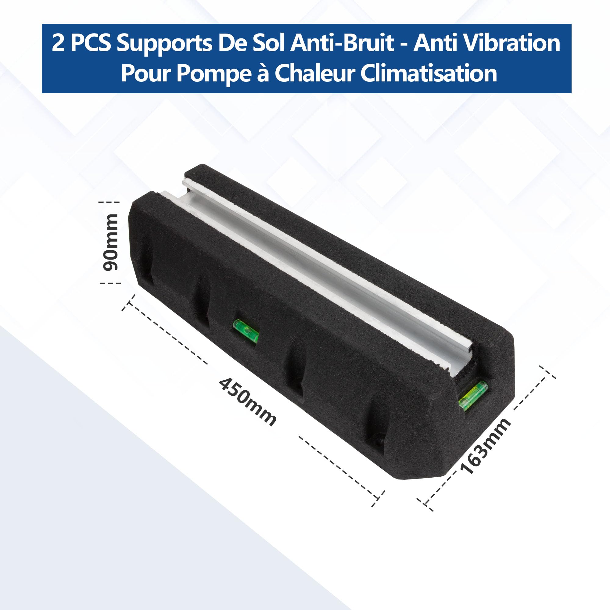 Wostore Base ammortizzante per climatizzatore e pompa di calore, piedini antivibrazione in gomma con livella a bolla, resistente ai raggi UV, portata 400 kg (450 mm), nero