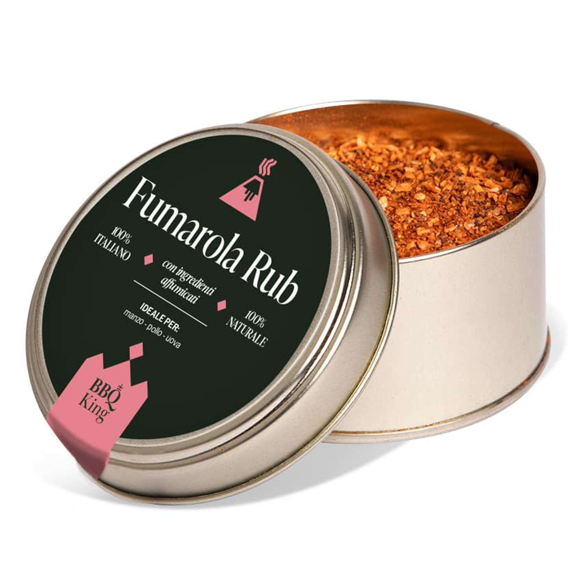 Bbq King Spices Are Always The Secret Carne Bbq King - Fumarola Rub Envase De 70 G, Adobo Seco Ahumado Para Huevos Y Verduras, 100% Made In Italy, Con Pimienta Banasura, Sal De Haya Y Pimentón