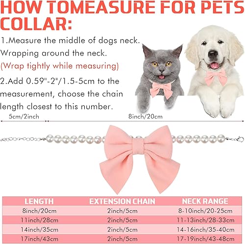 Miniatura 2 de LEIFIDE Collar de perlas para perro, joyería con colgante de lazo rosa, collares de perlas elegantes, collar ajustable para perros y gatos, collar