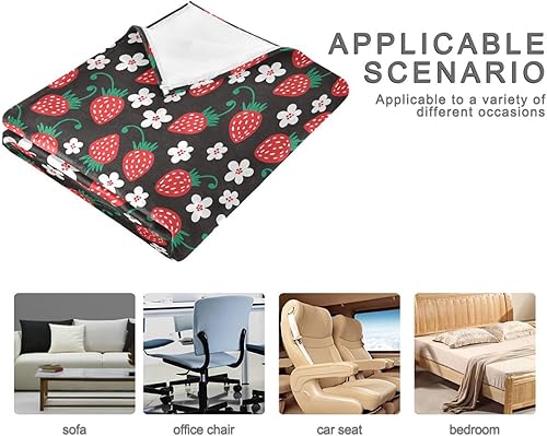 Miniatura 4 de KLL Fruit Red Strawberry Floral Black Flannel Fleece Blanket All Season Use Plush Blanket Lightweight Microfiber Throws 60x90 Inches for Travel,