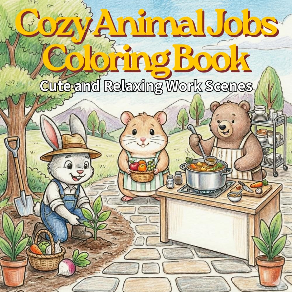 Cozy Animal Jobs Coloring Book: Cute and Relaxing Work Scenes (Bold and Easy Designs)